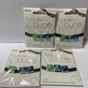 4 Jewelry Making Slider Beads Charms Blue Pyramid